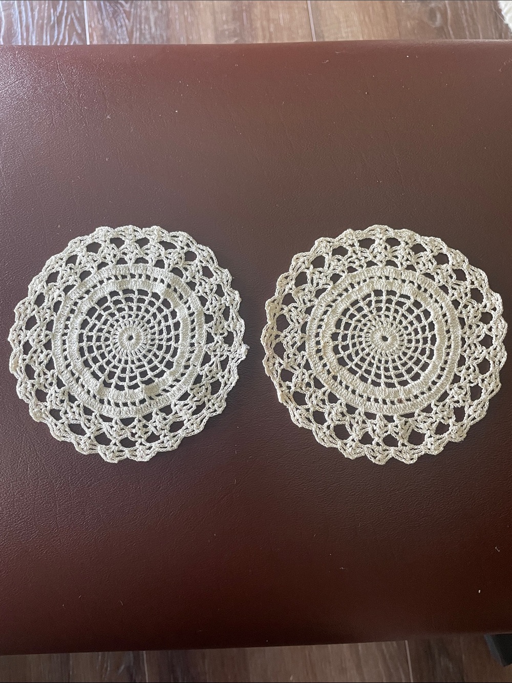 VTG Hand Crafted Cream Crochet Doilies - Pair